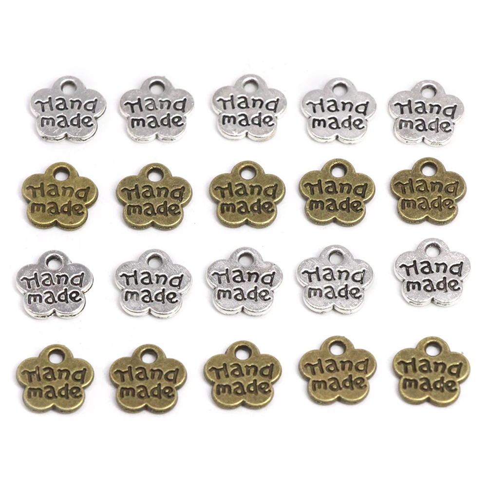 50Pcs Plum Flowers Metal Labels For Jewelry Sliver Bronze Handmade 8*8MM Hand Made Tags Hat/Bags Garment Accessories | Дом и сад