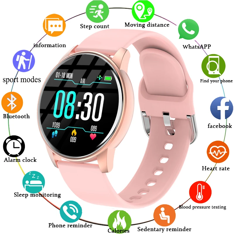 

OIMG Smart Watch Women Sport Fitness Call Reminder IP68 Waterproof Men Pedometer Watches Heart Rate BP Smartwatch Supports Phone