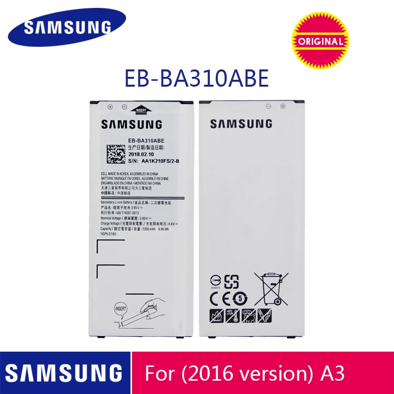 Samsung телефон батарея EB-BA310ABE 2300 мАч для samsung Galaxy A3 A310 A310F A310M A310Y сменные батареи