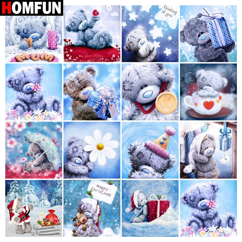 

HOMFUN Diamond Painting Cross Stitch "Bear winter flower" 5D DIY Diamond Embroidery Full Square/round Rhinestone Of Picture