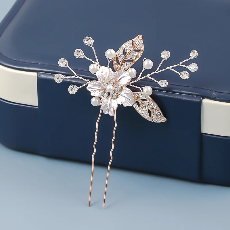 Модные заколки для волос с листьями и жемчугом цветами ручной работы из розового