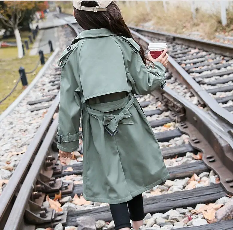 Длинная Верхняя одежда для девочек весенний детский ветрозащитный двубортный