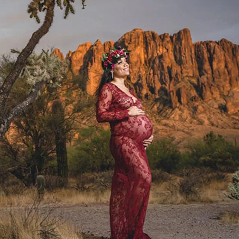 Кружевное платье макси с длинным рукавом для беременных фотосессии женщин v