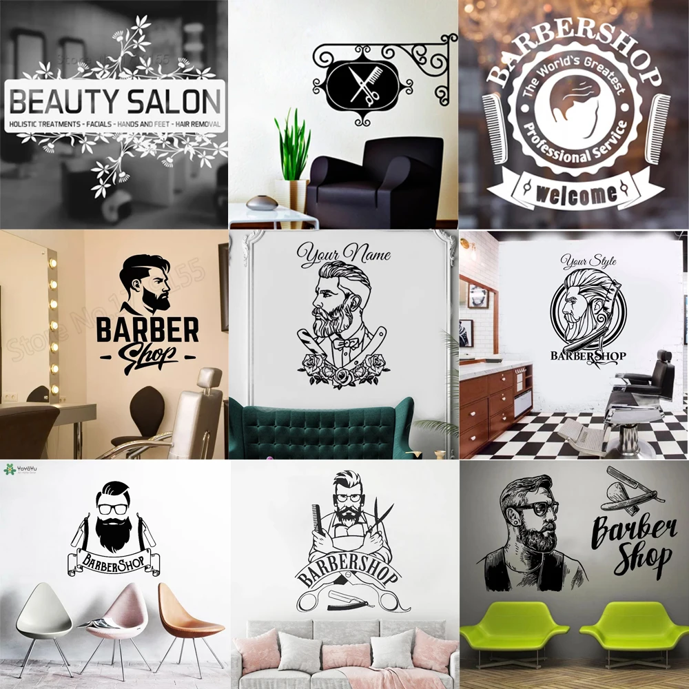 

The barber Wall Decals Removable For Barber Shop Nature Decor Barber Store Salon Vinyl Mural adesivo de parede Stickers HY9983
