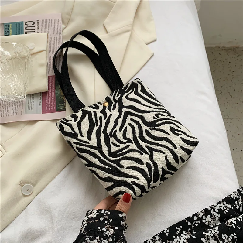 

Hot Sale Canvas Ladies Simple Versatile Hand Bag Women Leopard Zebra Print Handbags Fashion Animal Pattern Bucket Shoulder Tote