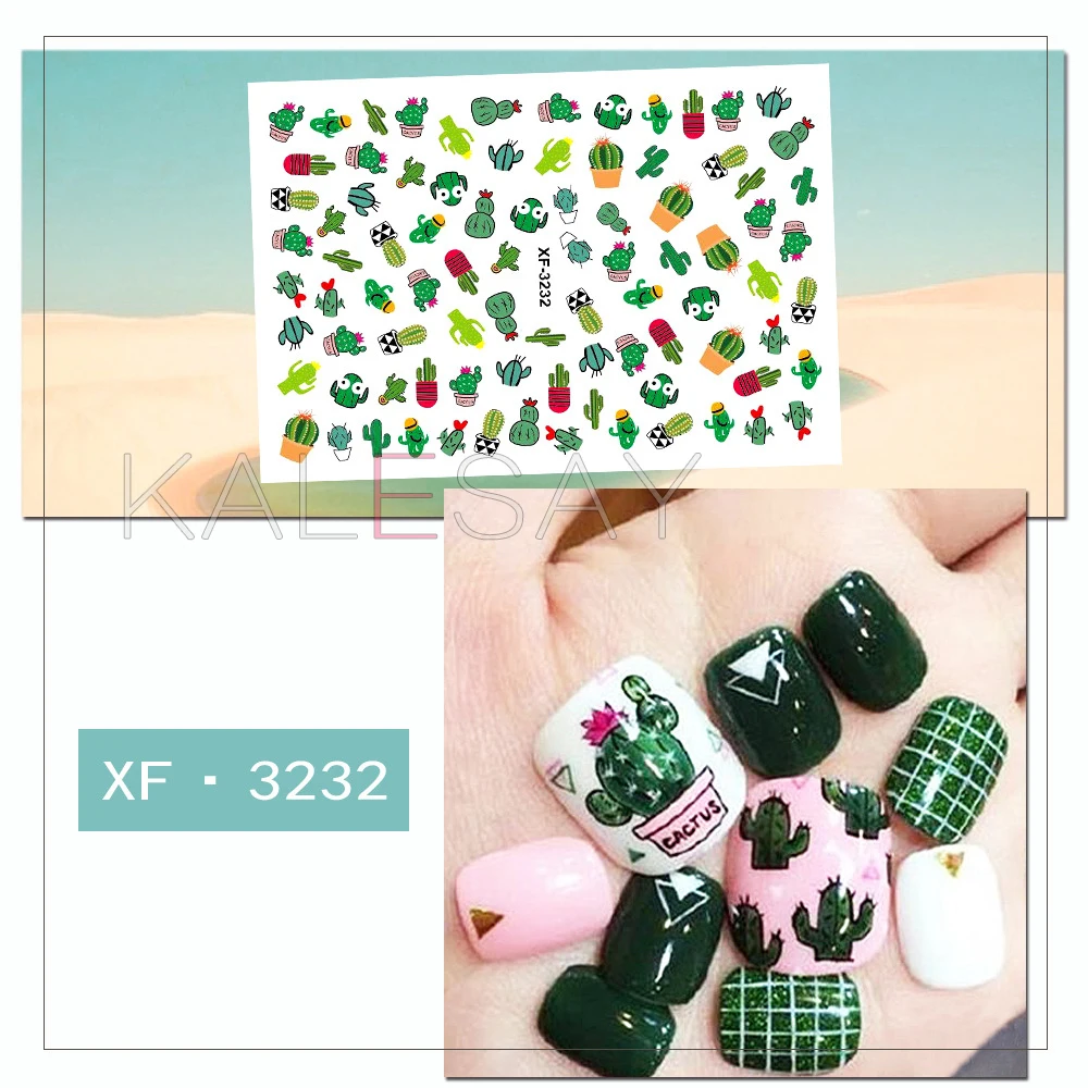 3D Summer Nail Art Stickers Decoration Green Leaf Sticker Transfer Decals Manicure Design Adhesive DIY Nails Foil | Красота и