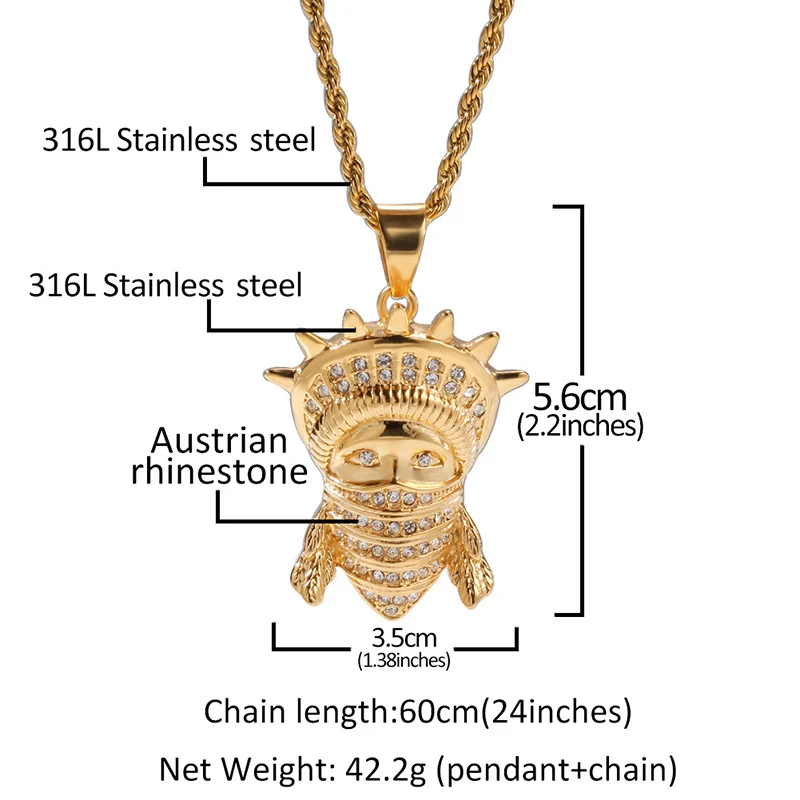 Хип-хоп CZ Циркон Bling Iced Out Золото Нержавеющая сталь холодный маскированный Статуя