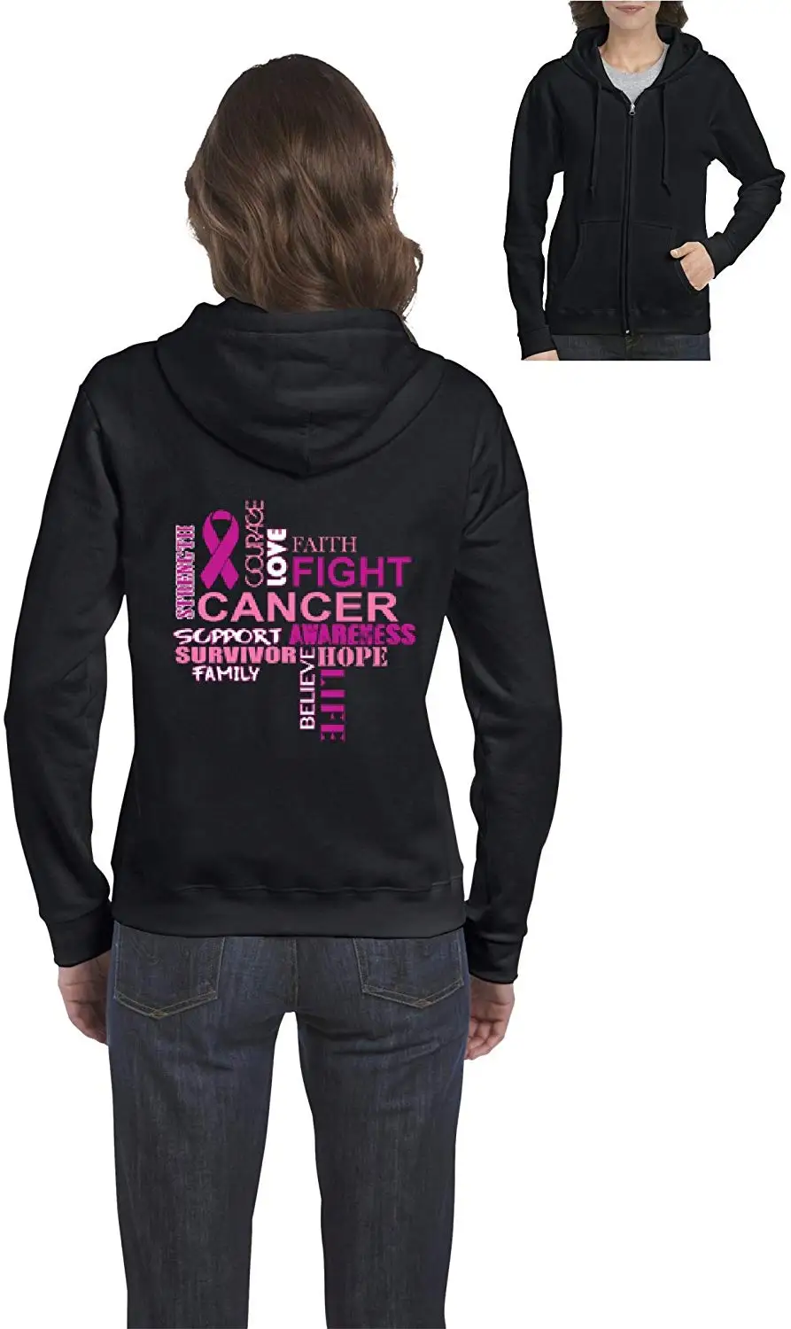 TSDFC Женская толстовка с капюшоном на молнии поддержкой рака груди (XLB) черная