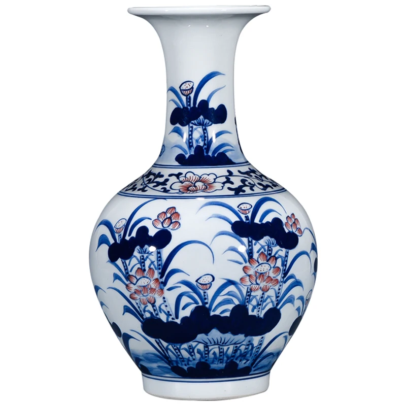 

Jingdezhen антикварная сине-белая фарфоровая цветок лотоса ручная роспись керамическая ваза домашний декор предметы мебели