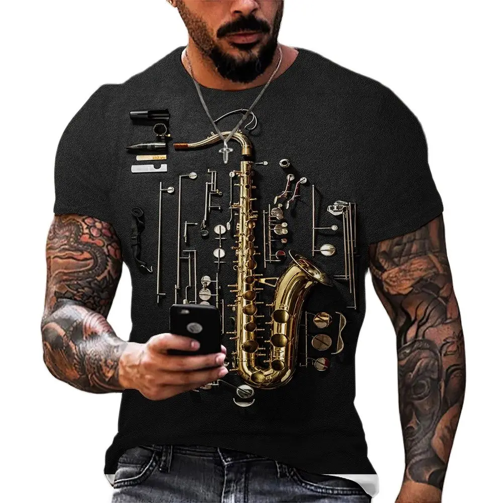 

2022 New Men's 3D Guitar Printed Fashion Short Sleeves T Shirt Daily Short Sleeve Tee Musical T-Shirt Female Psychedelic Clothes