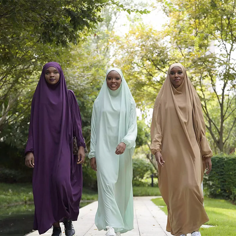 

Long Muslim Kaftan EID One Piece Islamic Clothing Women Jilbab Nida Loose Ramadan Bat Sleeve Solid Prayer Dress Robe Dubai Abaya