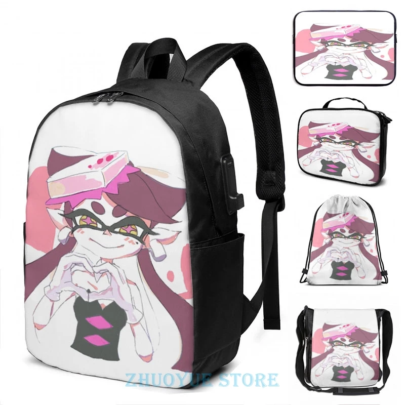 Забавный рюкзак с графическим принтом Splatoon(6) USB-зарядкой мужские школьные сумки