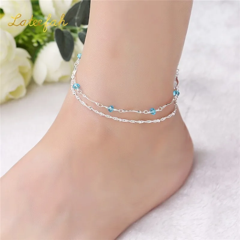 

Sweet Blue Crystal Anklet Bracelet Simple Silver Color Anklets For Women Fashion Party Summer Ocean Beach Gifts