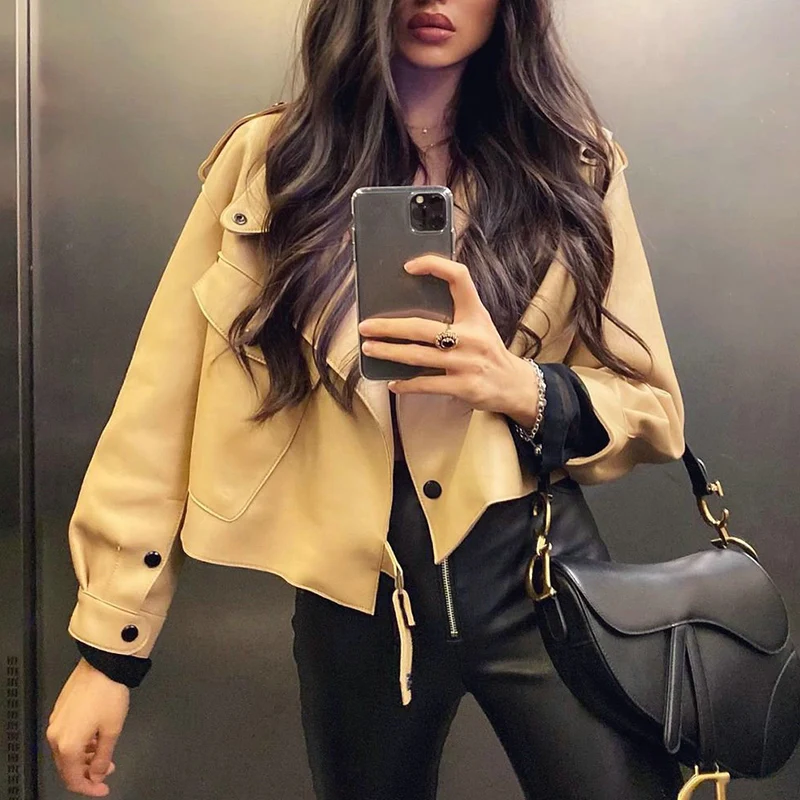 NEW2021 ERQIBA New Arrival Autumn Women Pu Faux Soft Leather Wallet Campera Chaqueta Cuero Mujer Modis Coat Women Veste Cuir De