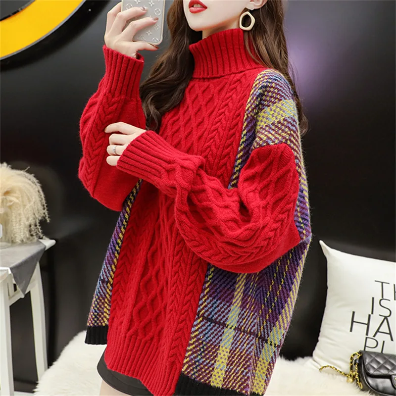 

2022 WomenThe Design Feels Thick Turtleneck Sweater Female New Loose Outer Wear Winter Of 2022 Languid Is Lazy Style Thick Sweat