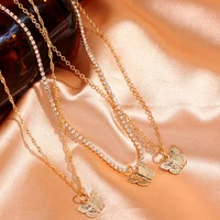 kasajewel korean cute butterfly pendant necklace for women gold color shiny crystal clavicle chain fashion new design jewelry