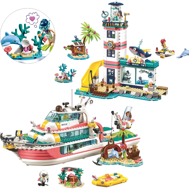 Конструктор Дельфин для девочек маяк спасательный центр большая яхта клуб лодка