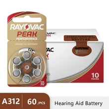 Hearing Aid Batteries 60PCS / 10 Cards RAYOVAC PEAK 1.45V 312 312A A312 PR41 Zinc Air Battery For BT
