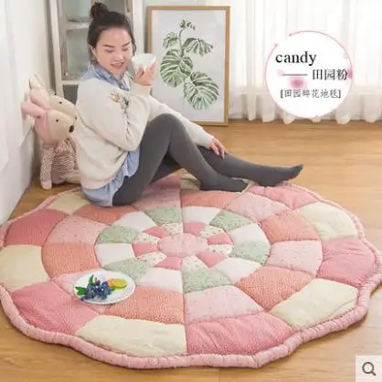 145cm Cotton Reversible Carpet,Pope Woven Carpet Woven Solid Color Round Rug Cushion Circular living Room Bedroom Rug - Цвет: Розовый