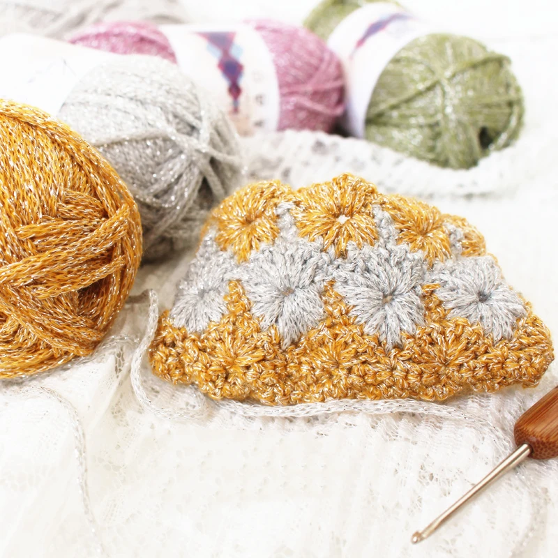 50 г/шар блестящая золотая и серебряная нить необычная сумка для вязания крючком