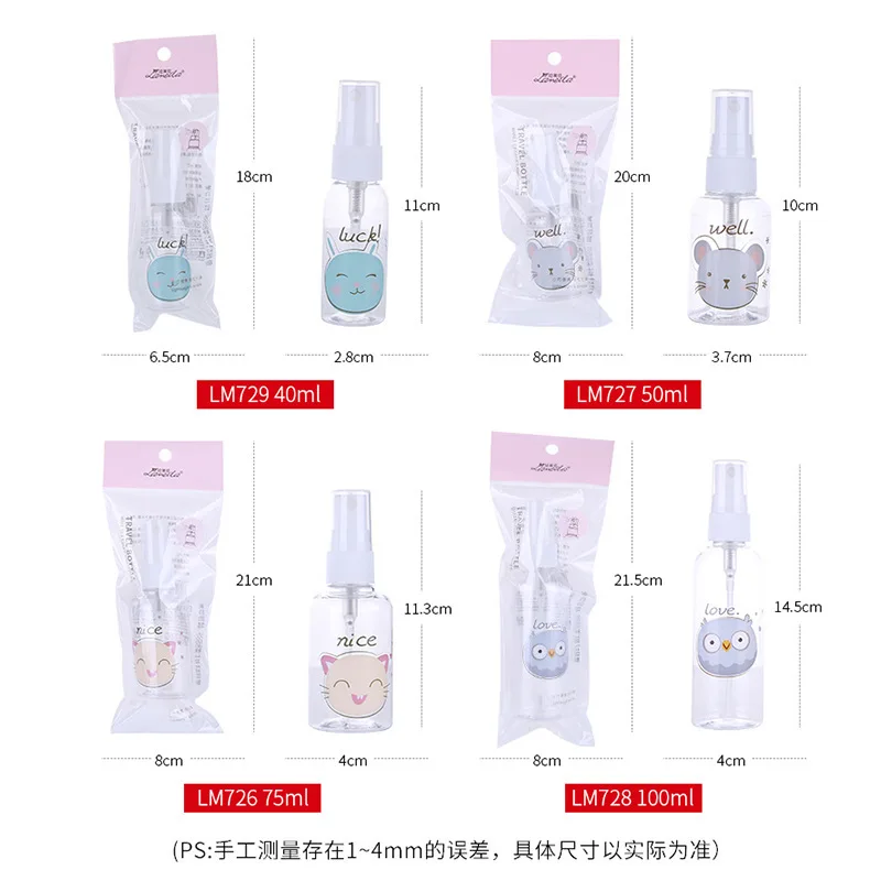 

1pcs 30/40/50/75/100ml Cute Transparent Empty Spray Bottles Pet Mini Refillable Container Empty Cosmetic Refillable Bottle
