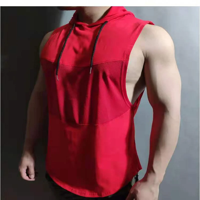 

Men's Fitness Body Jacket Hoodie Vest Jogging Sports Top Solid Color Stitching Hoodie