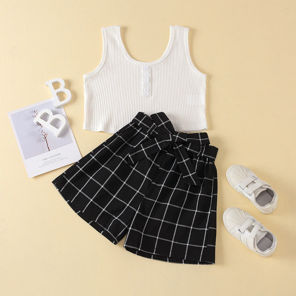

Toddler Girls Clothing Sets Summer White Top Shirt + Black Short Pant 2 PCS Kids Casual Outfits Suit