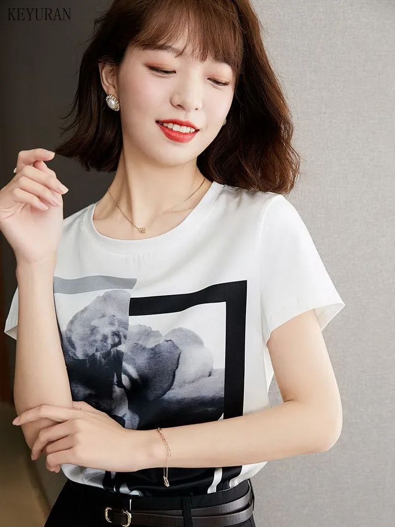 

Print T-shirts Women 2021 Short Sleeve Summer Tshirts Woman Casual Round Neck Short Sleeve Top Tee