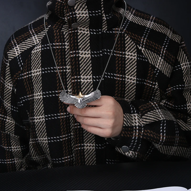 Посеребренная нержавеющая сталь Орел ястреб мужское ожерелье подвеска животное