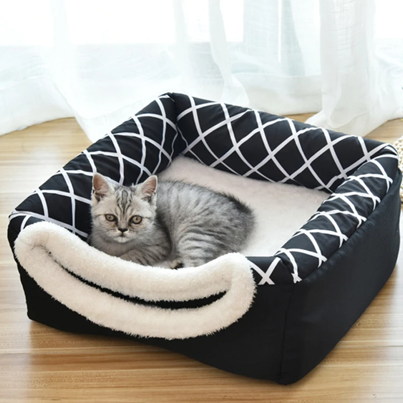 

2021 Cat Tent Cave Bed Soft Indoor Enclosed Covered Pet House Cozy Cat Kitten Sleep Beds for Dog Puppy with Removable Cushion