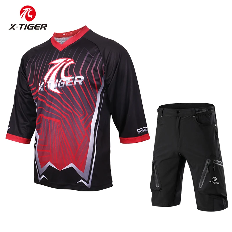 

X-Tiger Bicycle Cycling Clothes Bike Set Downhill Jerseys Middle Sleeve DH Shirt Anti-sweat Quick-Dry Downhill Shirt Jersey