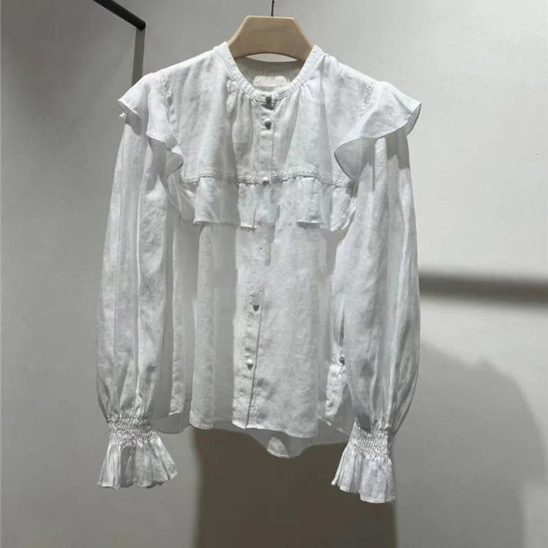 

2021 New Autumn High Quality Female Blouse Loose Solid Color Women Shirts Ruffle Fashion Casual Elegant Ladies Tops T683