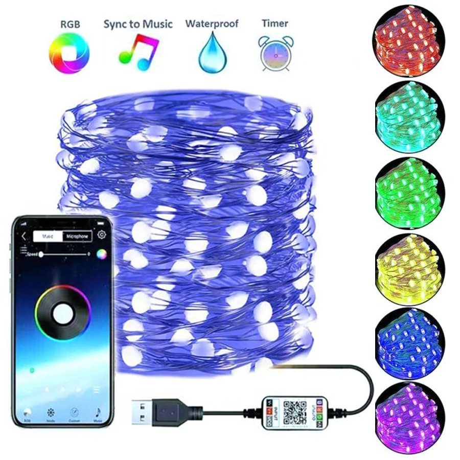 

10/20/30M RGB Smart Christmas String Light Outdoor Bluetooth APP Control Fairy Garland Light for Wedding Bedroom Holiday Decor