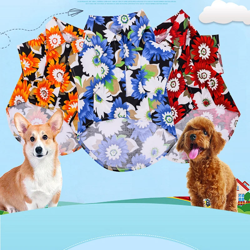 

Pet Summer Clothing Pet Colorful Hawaii Style Costume Pet Floral T-Shirt For Dogs Chiffon Short Sleeve Printed Shirt For Dogs .