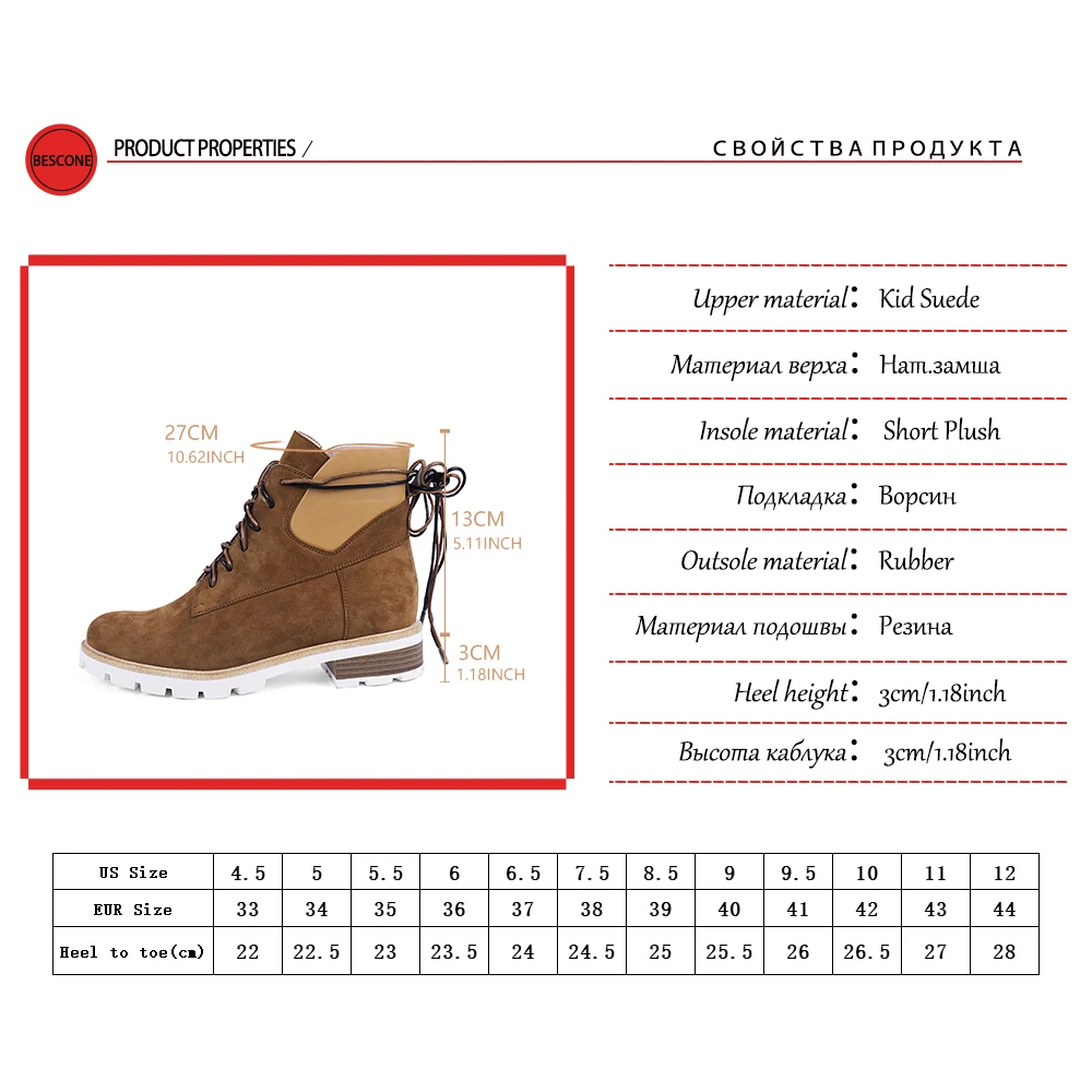 

Bescone Casual Winter Warm Ankle Boots Woman Genuine Leather Ankle Strap Patchwork Boots Ladeis Round Toe Low Heel Boots BC834