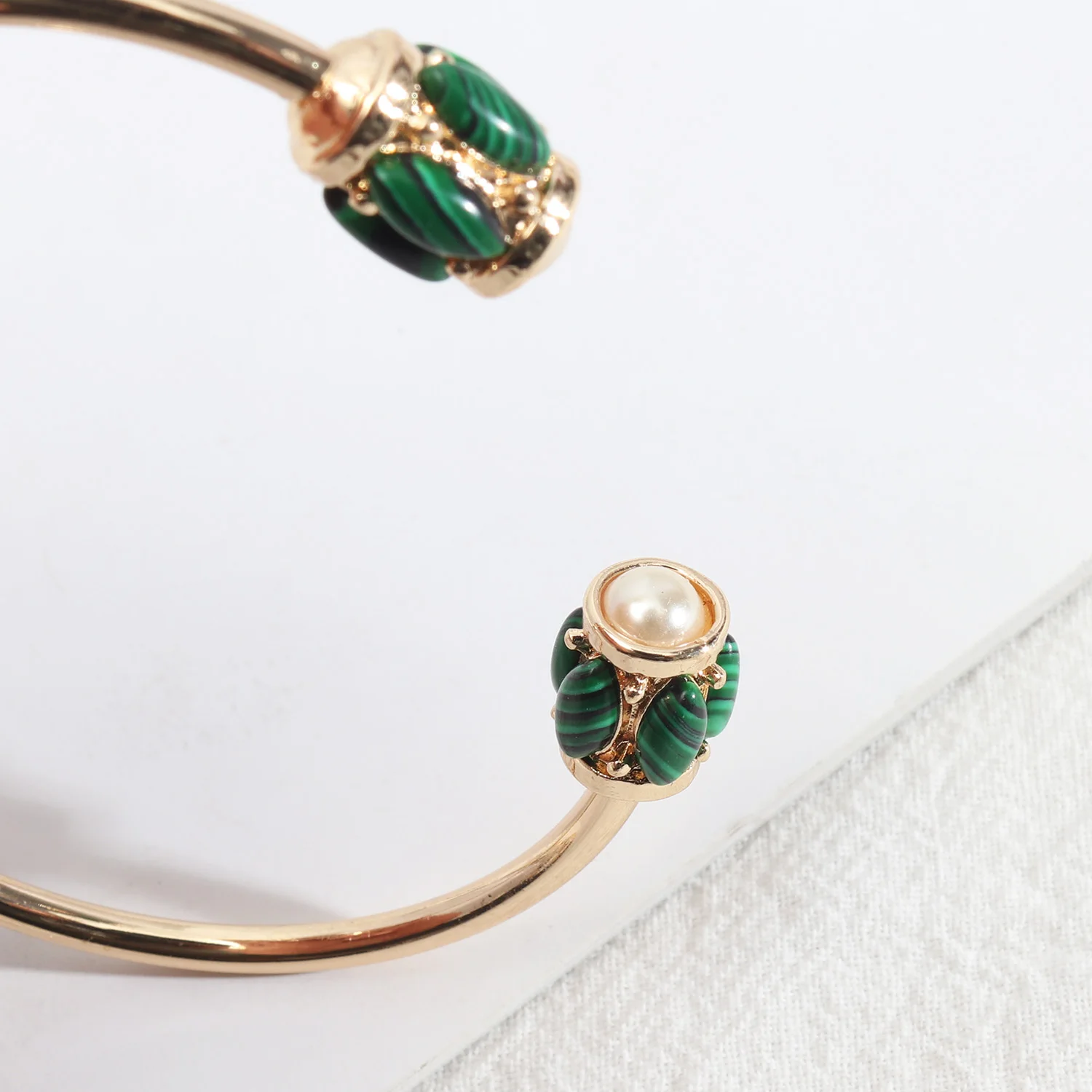 

Pave Turquoise Coral Marquise Malachite Stone Open Cuff Copper Bangles Minimalist Women Fashion Designer Inspired Jewelry