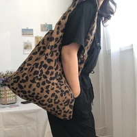 leopard pattern womens handbags vest bag simple corduroy girls student large shoulder bags retro ladies thin cotton casual tote