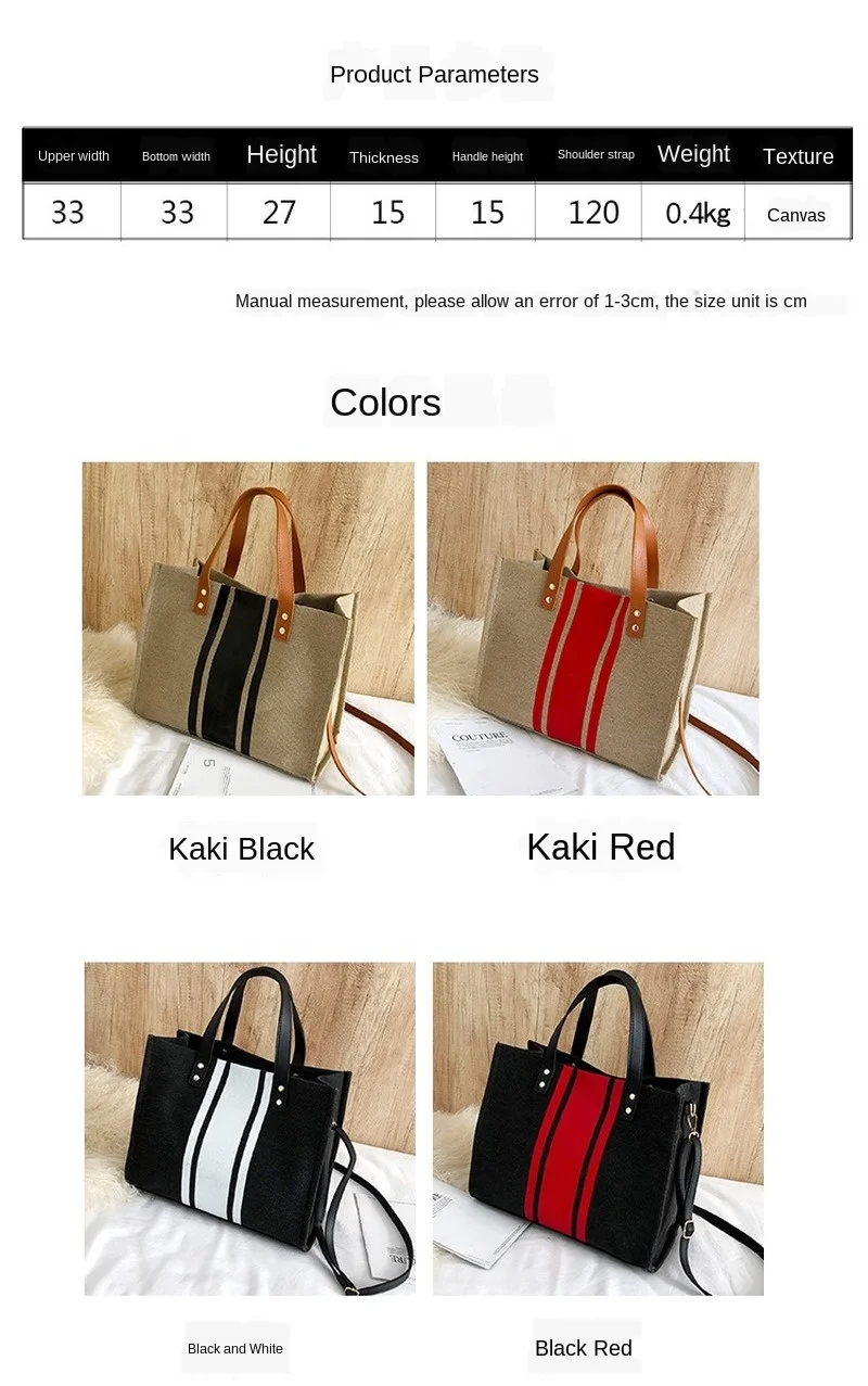 

Free Delivery Portable briefcase professional business stripe simple square canvas large bag shoulder bag women's handbag