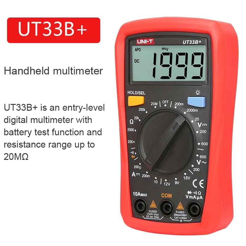 UT33B Plus UT33D+ ручной мультиметр, мини цифровой мультиметр, вольтметр переменного тока и постоянного тока, амперметр, тест на сопротивление, испытание NCV, подсветка - Цвет: UT33B Plus