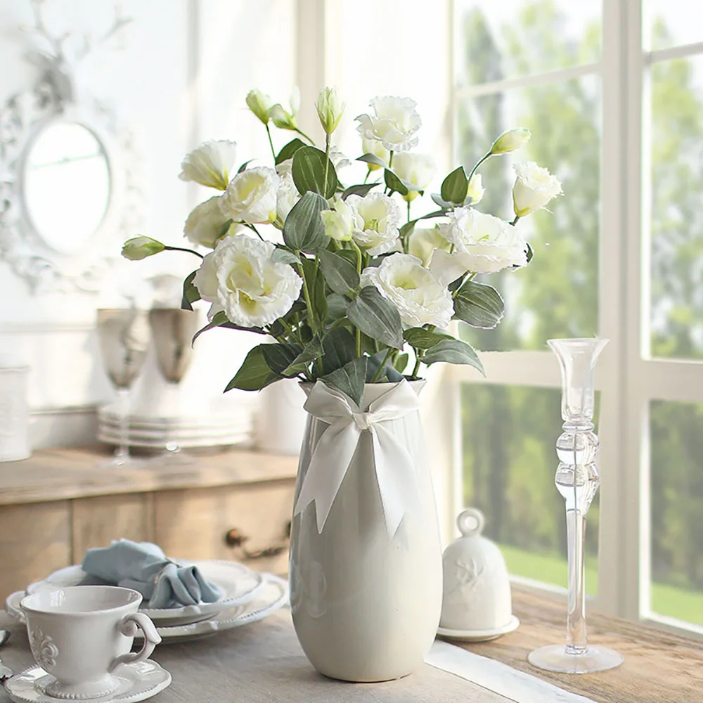 Искусственные цветы высокого качества Eustoma Lisianthus с 4 головками для украшения дома, свадебного букета.