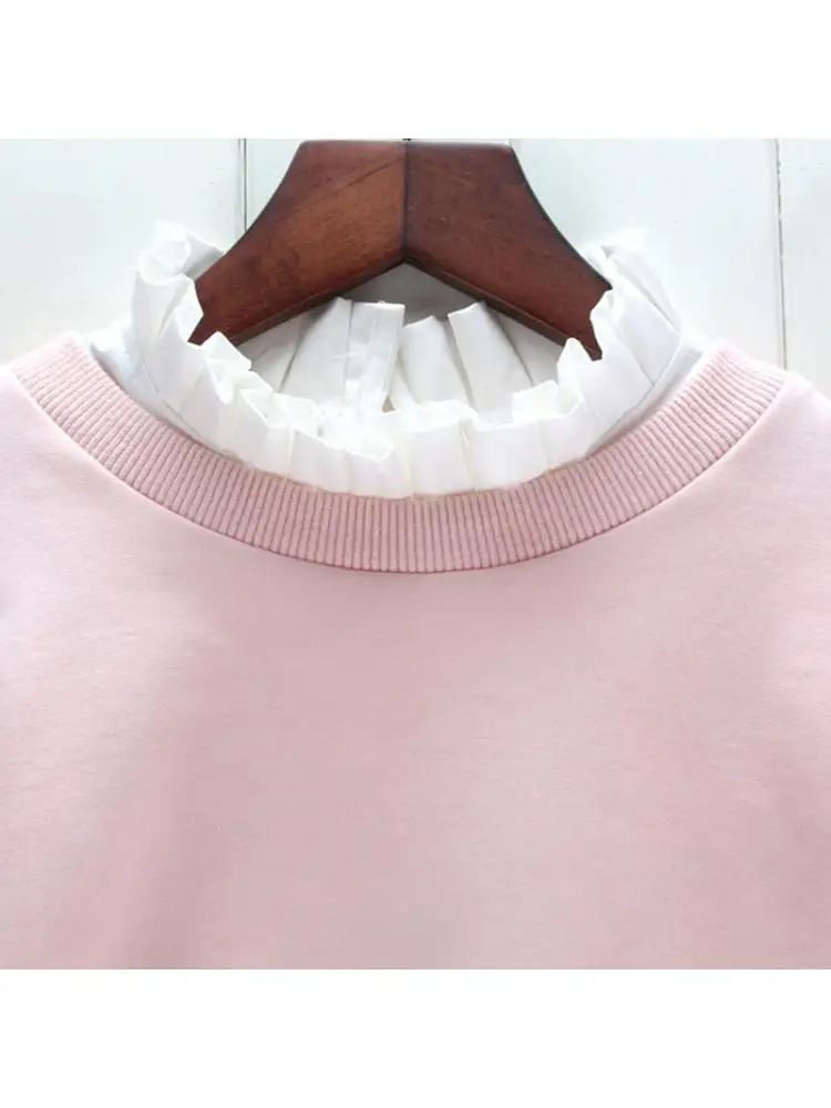 

Women Elegant Ruffled Half High Neck False Fake Collar Solid Color Keyhole Button Pullover Detachable Half Shirt Dickey