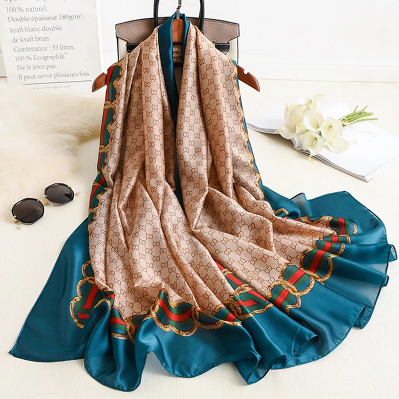 Европейский и американский модный женский шарф роскошный платок с цепочками