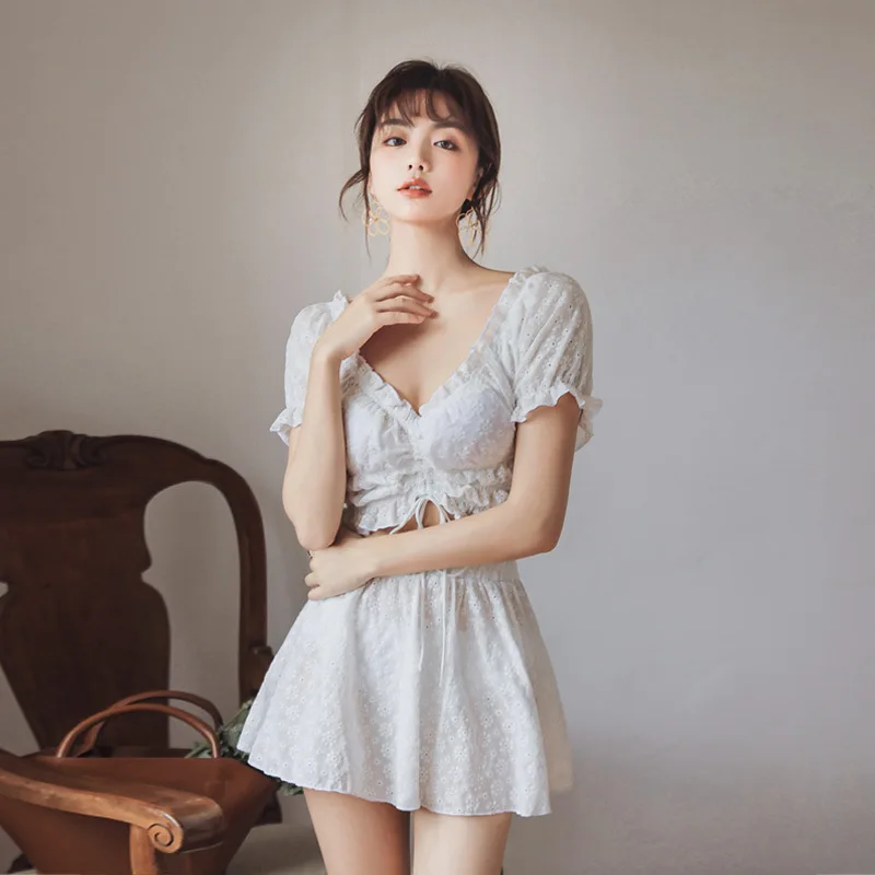 Женский купальник купальный костюм бикини Корейская Слитная юбка для девушек