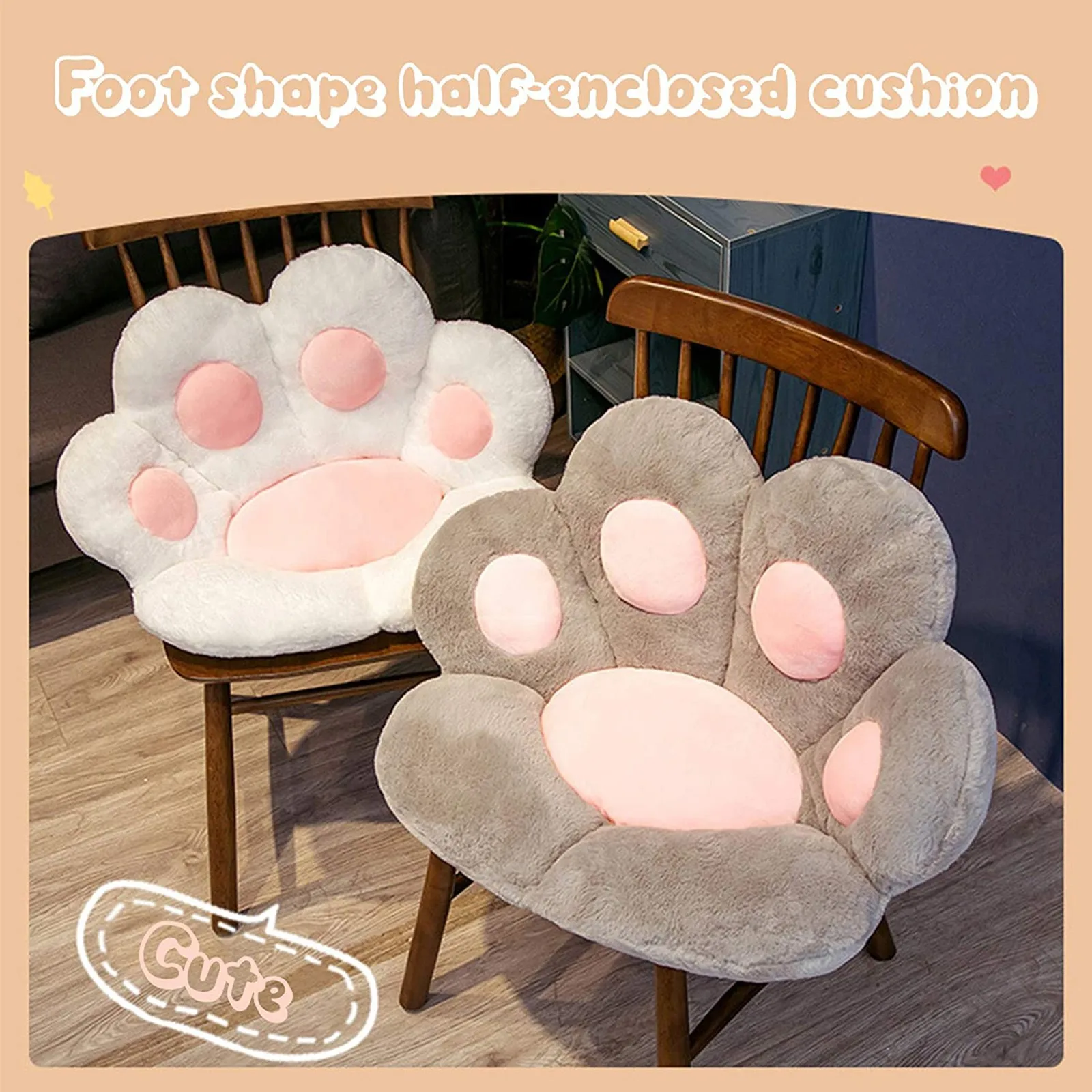 

Cute Paw Cushion Hard Chair Seat Backrest Pad Heightening Back Support Mat for Sedentary Man Mini Floor Sofa Couch Seat Cushion