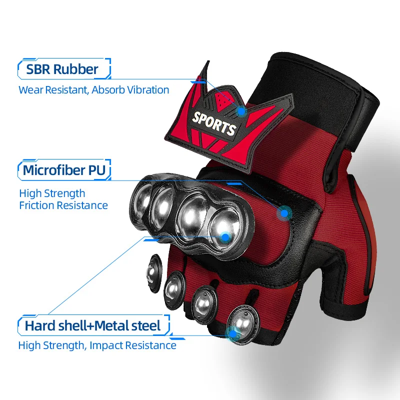 Мотоциклетные перчатки без пальцев для мужчин и женщин красные гоночные митенки