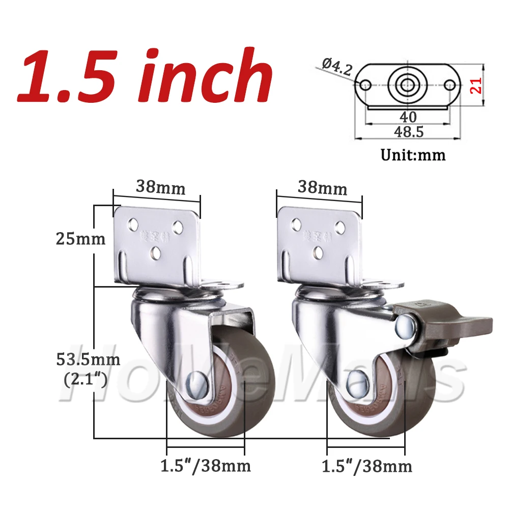Поворотные ролики для мебели колеса пластина типа L резиновые с замками