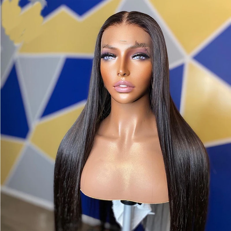 

Glueless Natural Black Colored Long Striaght Lace Front Synthetic Hair Wigs With Baby Hair For Black Women Daily Wear Wig