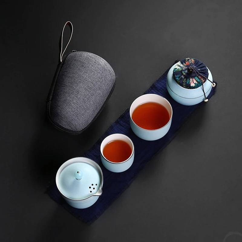 Ceramic teapot kettle gaiwan teacups one pot and two cups portable travel tea sets with bag | Дом и сад