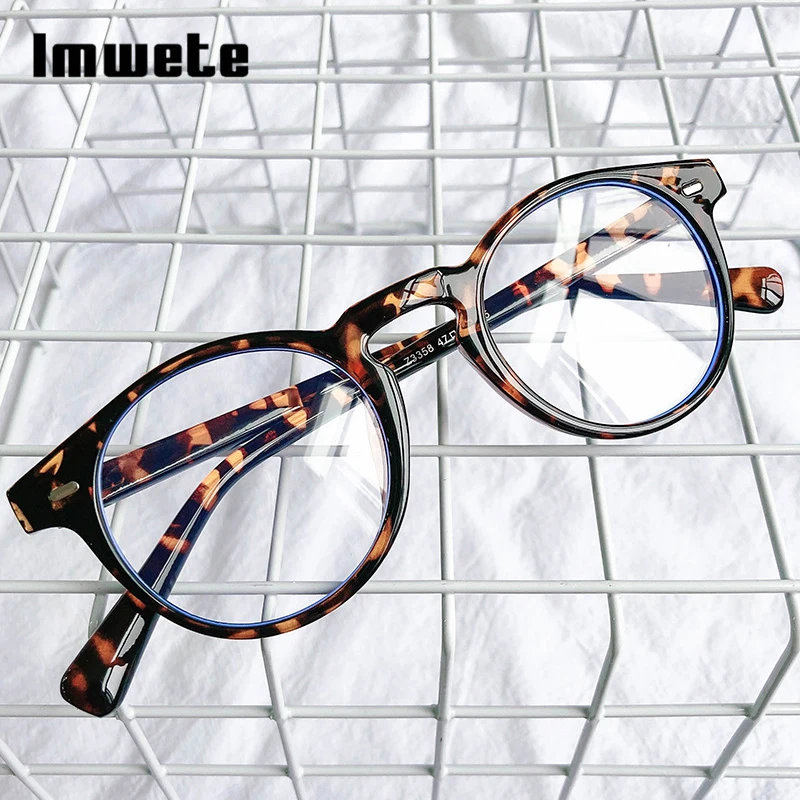 

Imwete Vintage Women's Glasses Frame Men Round Spectacles Retro Eyewear Fashion Black Optical Computer Blu-Ray Eyeglasses