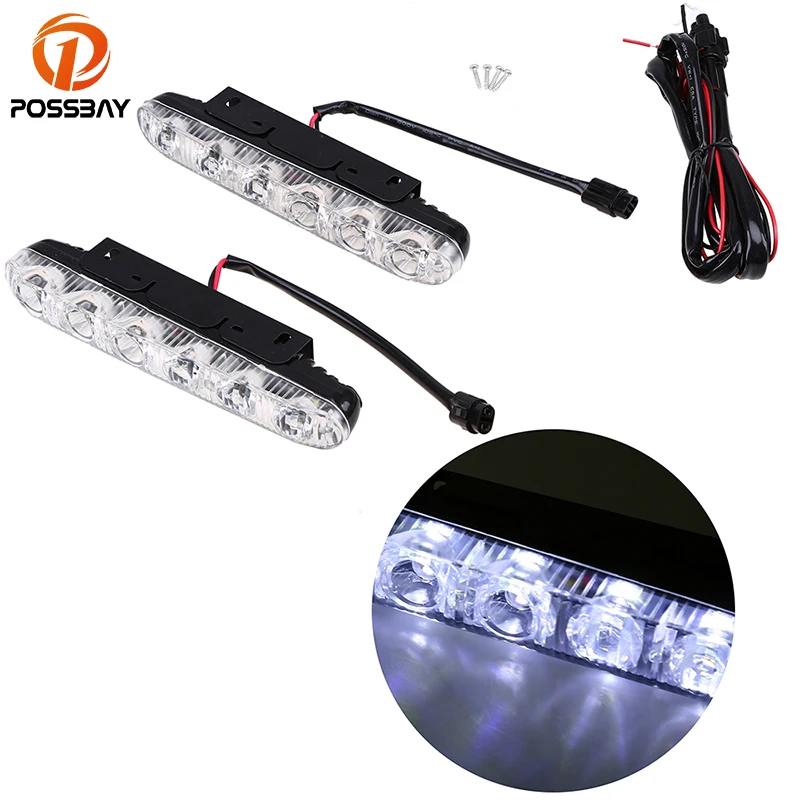POSSBAYUniversal 6/9 LED s Автомобильные дневные ходовые огни DRL DC 12 15V Светодиодные белые